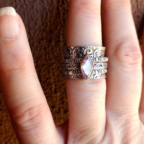 New Pink Topaz 925 Silver Spinner Meditation Ring. - Picture 6 of 10